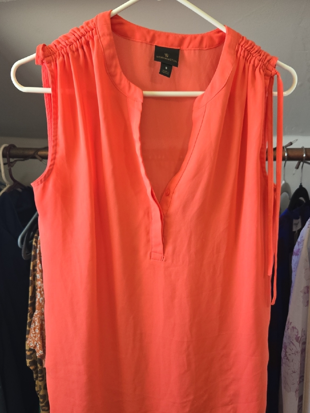 Worthington Coral-Orange Sleeveless Split-Neck Camisole